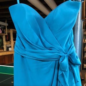 Pool blue formal bridesmaids strapless dress